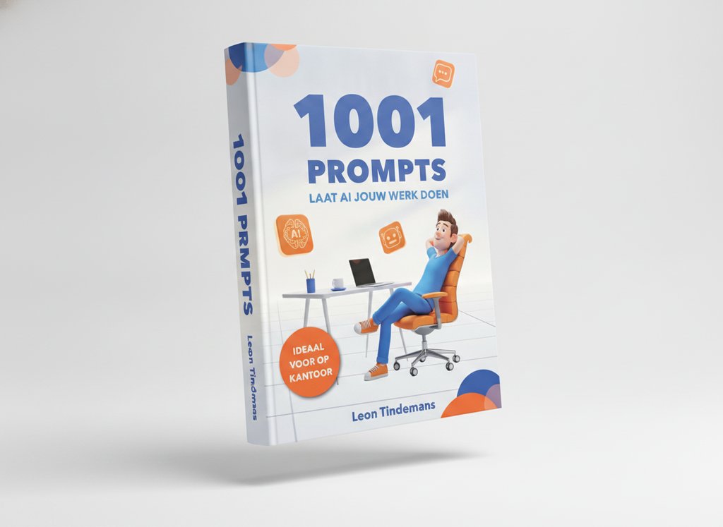 3D-render van het boek 1001 Prompts: Laat AI jouw werk doen (Leon Tindemans)