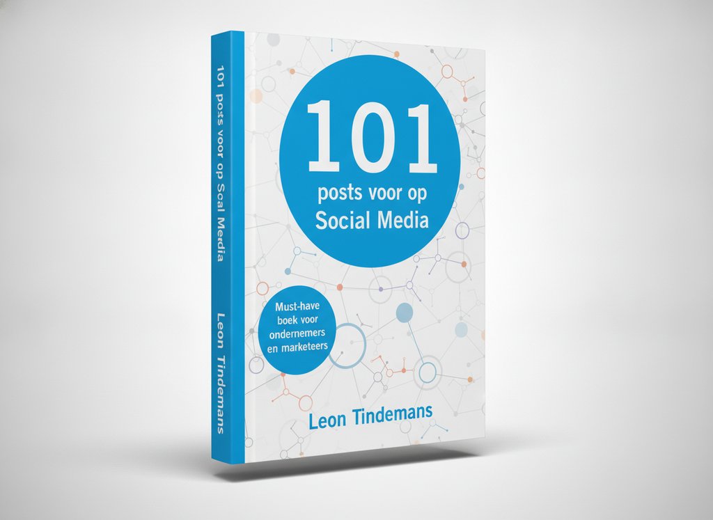 3D-render van het boek 101 Post ideeën voor op social media (Leon Tindemans)