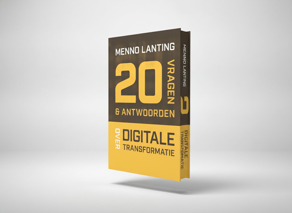 3D-render van het boek 20 vragen & antwoorden over digitale transformatie (Menno Lanting)