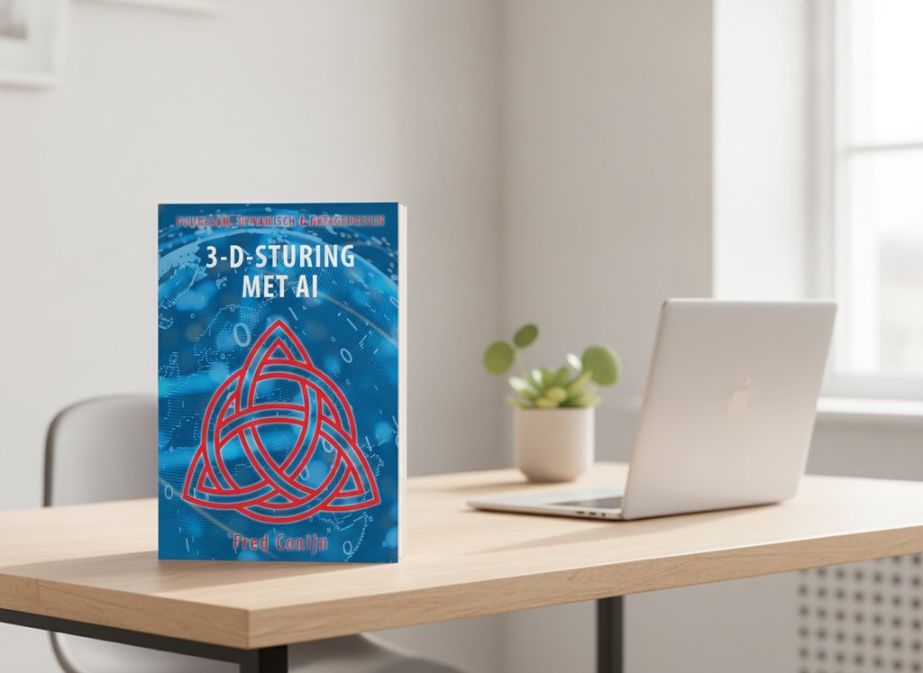 3-D-Sturing met AI van Fred Conijn als 3D-boek op een bureau