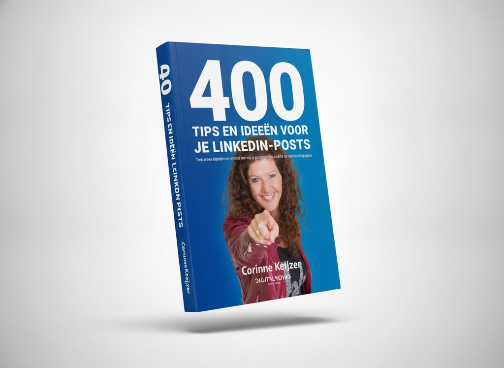 3D-render van het boek 400 tips en ideeën voor je LinkedIn-posts (Corinne Keijzer)