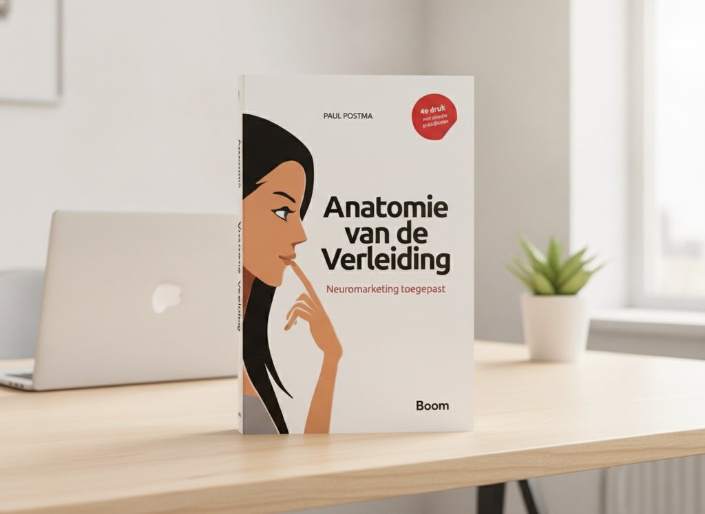 Anatomie van de verleiding van Paul Postma als 3D-boek op een bureau