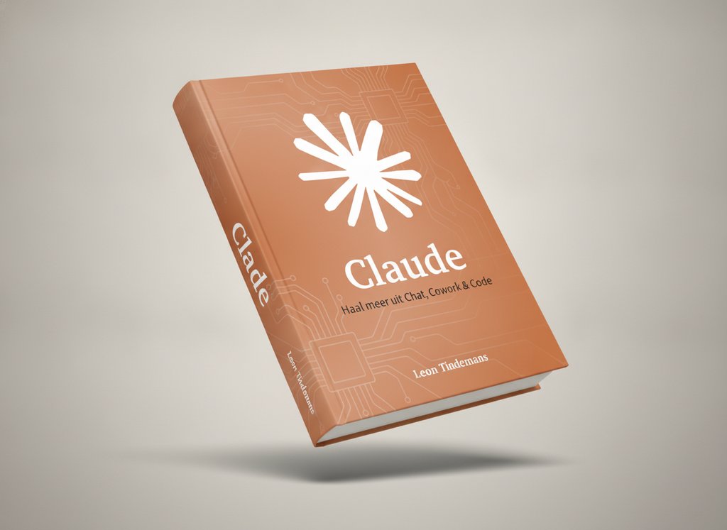 3D-render van het boek Claude AI - Haal meer uit Chat, Cowork & Code (Leon Tindemans)