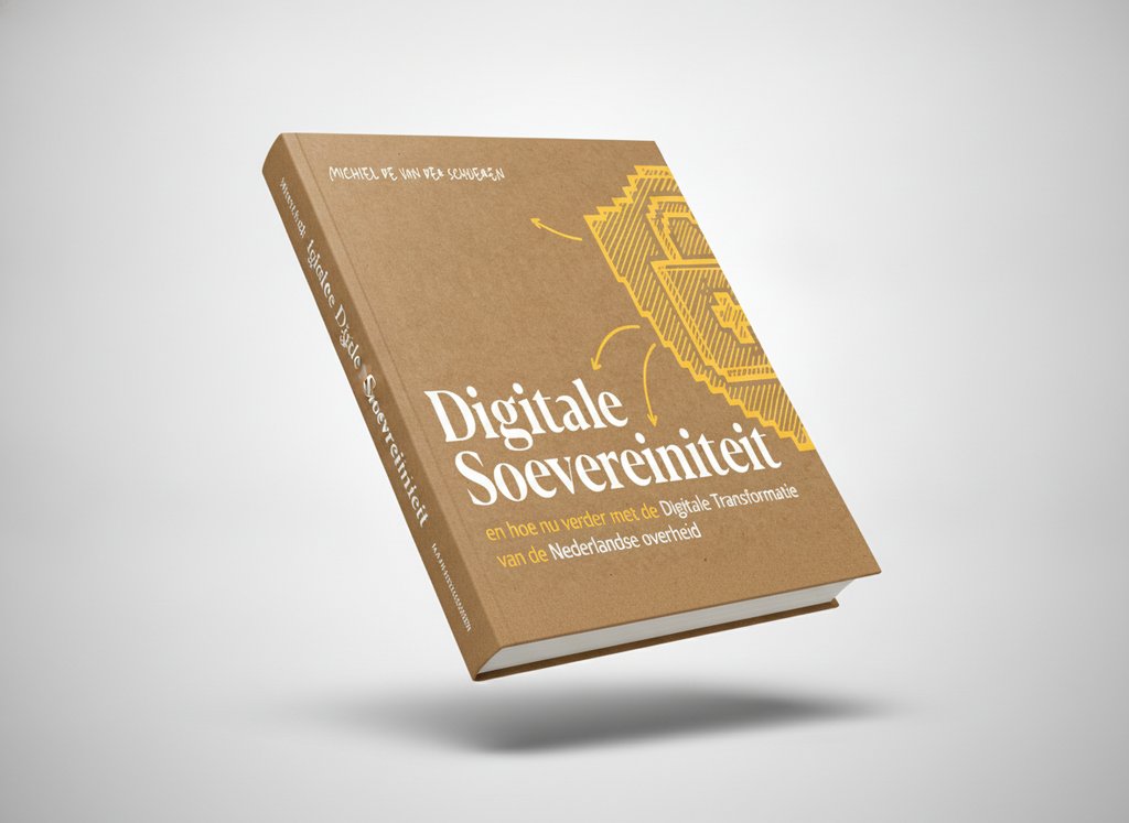 3D-render van het boek Digitale Soevereiniteit en hoe nu verder met de Digitale Transformatie van de Nederlandse overheid (Michiel de van der Schueren)