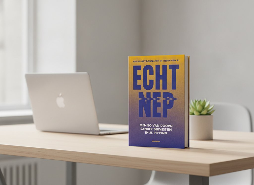 Echt nep van Menno van Doorn als 3D-boek op een bureau