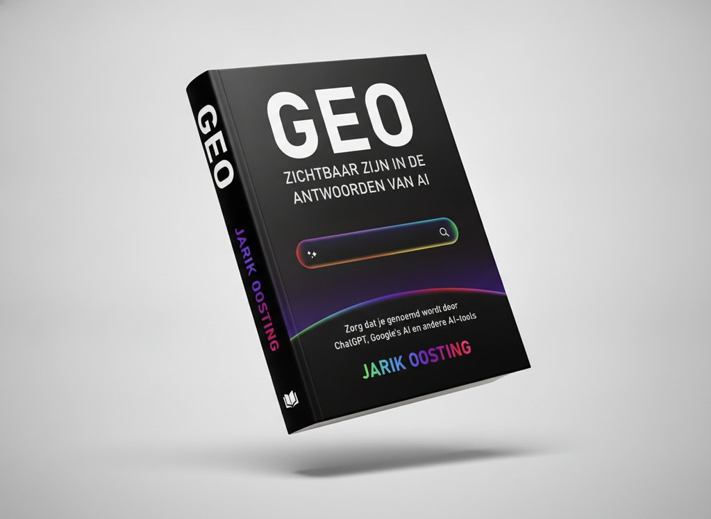 3D-render van het boek GEO - Zichtbaar zijn in de antwoorden van AI (Jarik Oosting)
