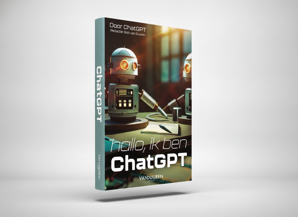3D-render van het boek Hallo, ik ben ChatGPT (Bob van Duuren)