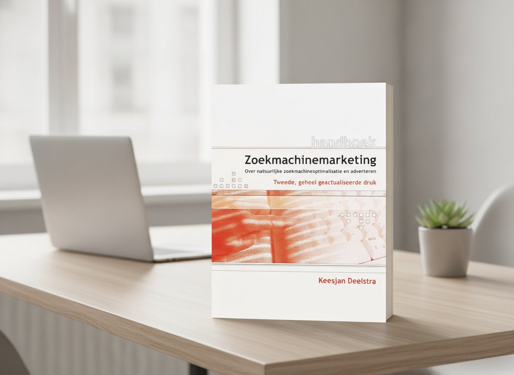 Handboek - Zoekmachinemarketing van Keesjan Deelstra als 3D-boek op een bureau