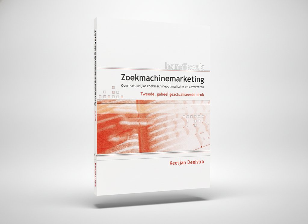 3D-render van het boek Handboek - Zoekmachinemarketing (Keesjan Deelstra)