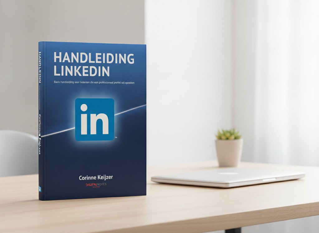 Handleiding LinkedIn van Corinne Keijzer als 3D-boek op een bureau