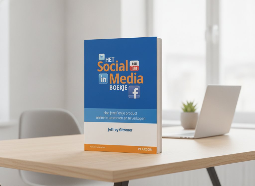 Het social media boekje van Jeffrey Gitomer als 3D-boek op een bureau