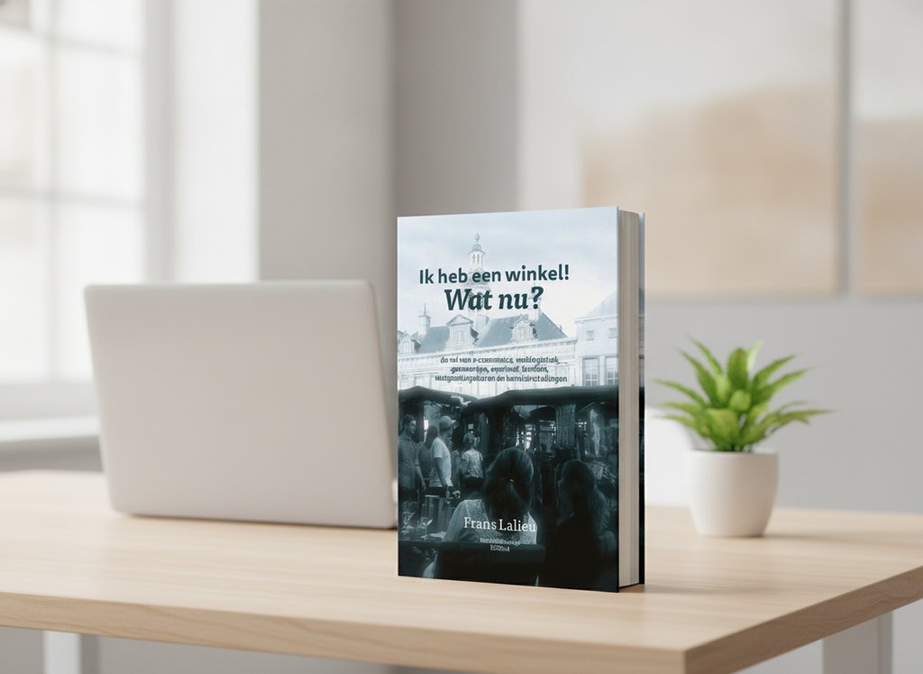 Ik heb een winkel! Wat nu? van Frans Lalieu als 3D-boek op een bureau