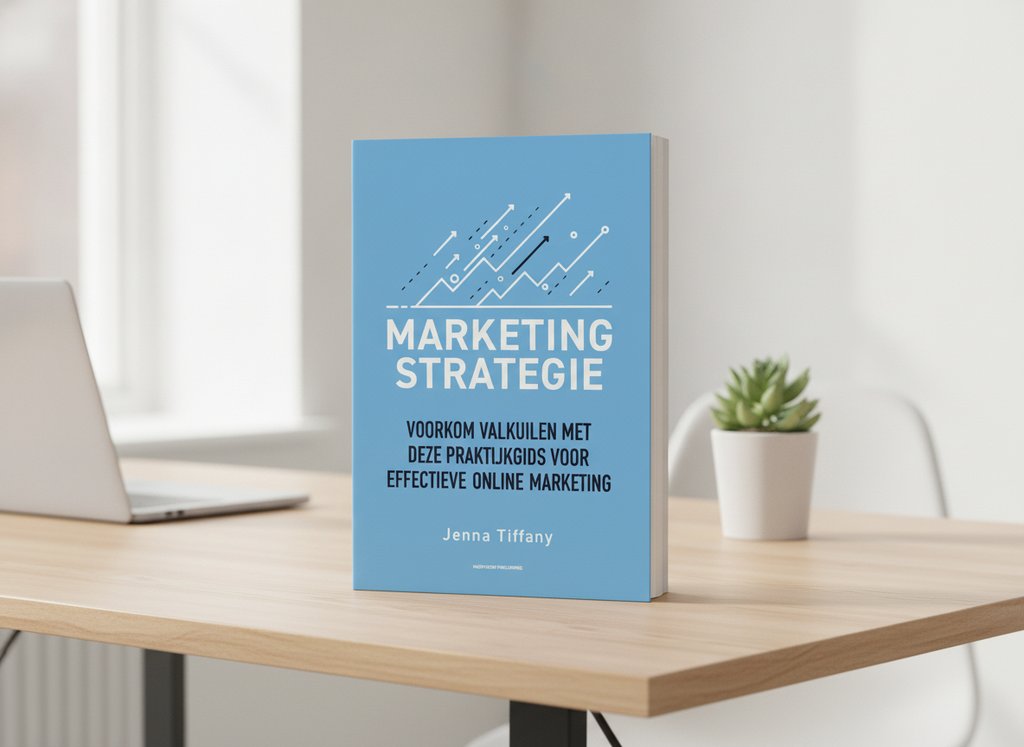 Marketing-strategie van Jenna Tiffany als 3D-boek op een bureau