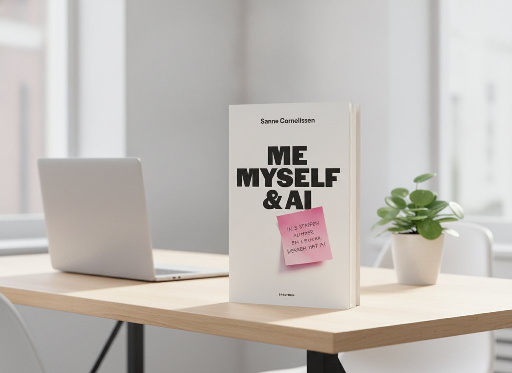 Me, myself & AI van Sanne Cornelissen als 3D-boek op een bureau