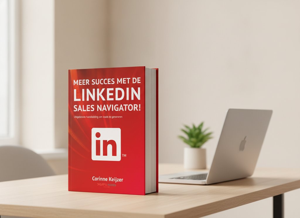 Meer succes met de Linkedin Sales Navigator! van Corinne Keijzer als 3D-boek op een bureau