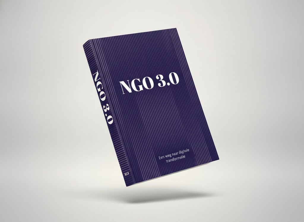 3D-render van het boek NGO 3.0 - TwoPurpose - Boek - Digitale Transformatie voor Non-Profits - Impact in de praktijk (Balt Leenman)