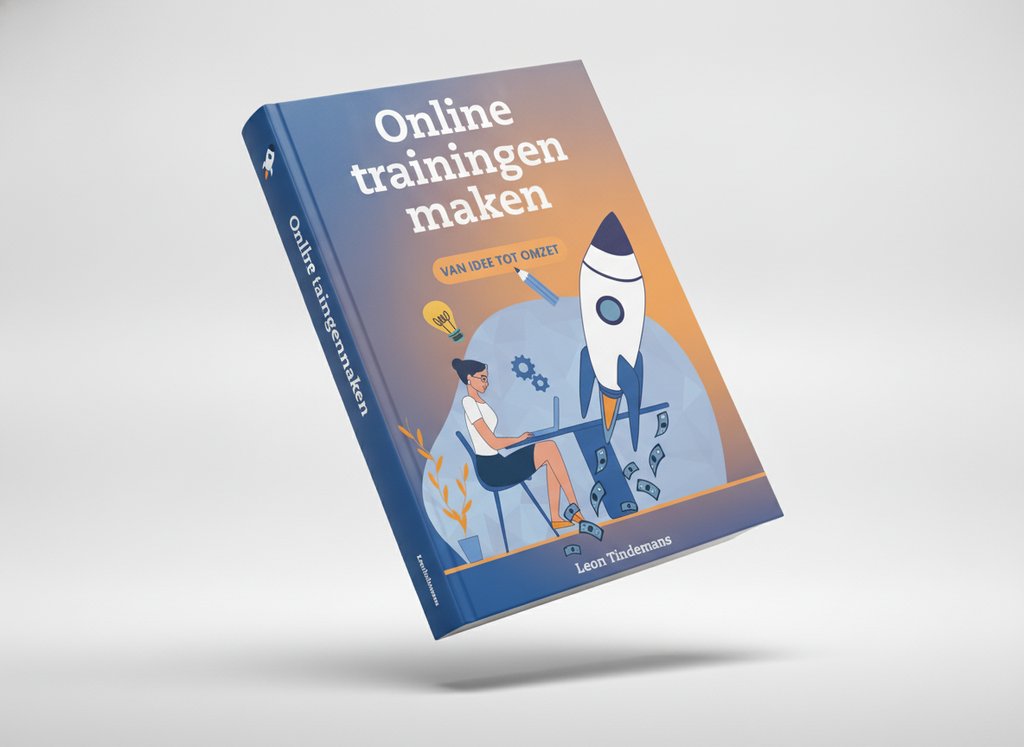 3D-render van het boek Online trainingen maken (Leon Tindemans)