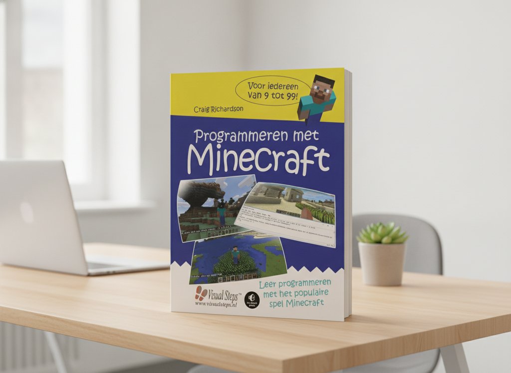 Programmeren met Minecraft van Craig Richardson als 3D-boek op een bureau