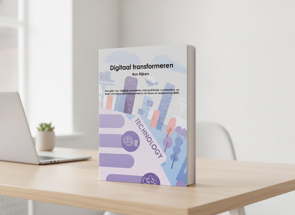Ron Rijkers - Boek - Digitaal Transformeren van Ron Rijkers als 3D-boek op een bureau