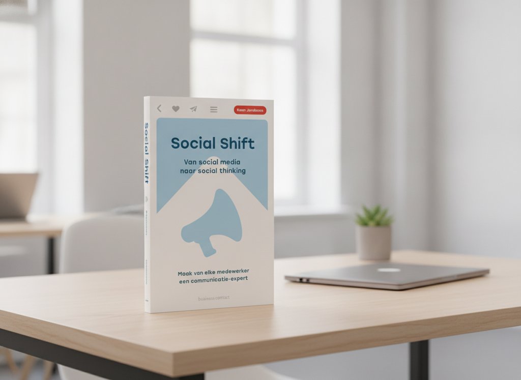Social shift van Koen Jordaans als 3D-boek op een bureau
