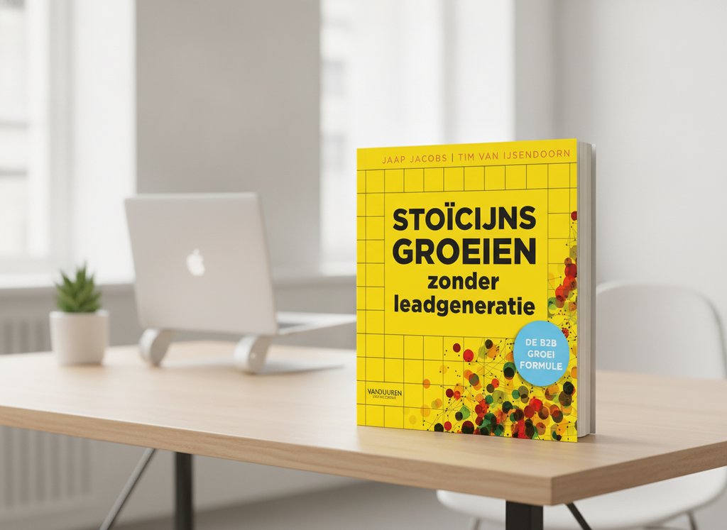 Stoïcijns groeien zonder leadgeneratie van Jaap Jacobs als 3D-boek op een bureau