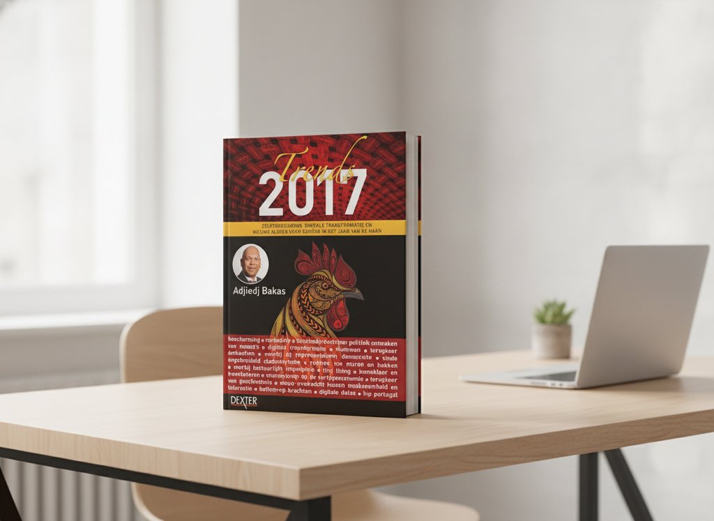 Trends 2017 van Adjiedj Bakas als 3D-boek op een bureau