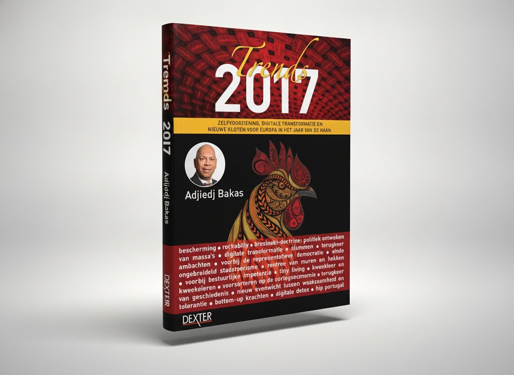 3D-render van het boek Trends 2017 (Adjiedj Bakas)