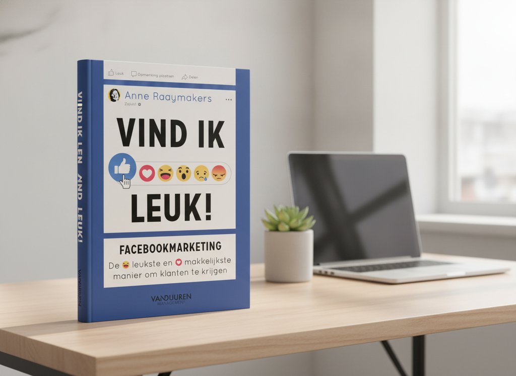 Vind ik leuk! van Anne Raaymakers als 3D-boek op een bureau