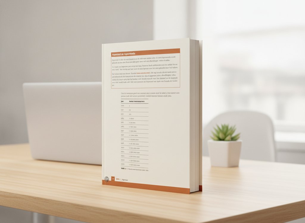 Webdesign van Hedwyg van Groenendaal als 3D-boek op een bureau