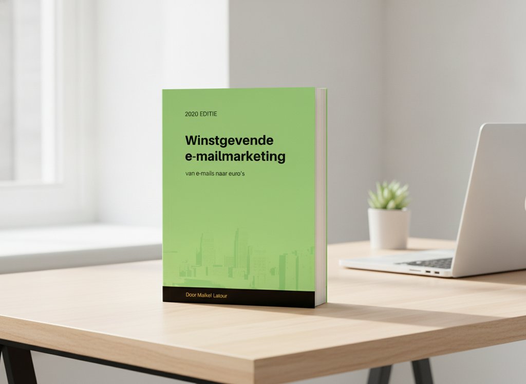 Winstgevende e-mailmarketing van Maikel Latour als 3D-boek op een bureau