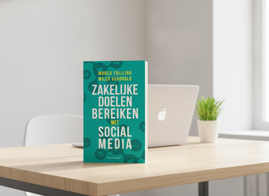 Zakelijke doelen bereiken met social media van Marco Frijlink als 3D-boek op een bureau
